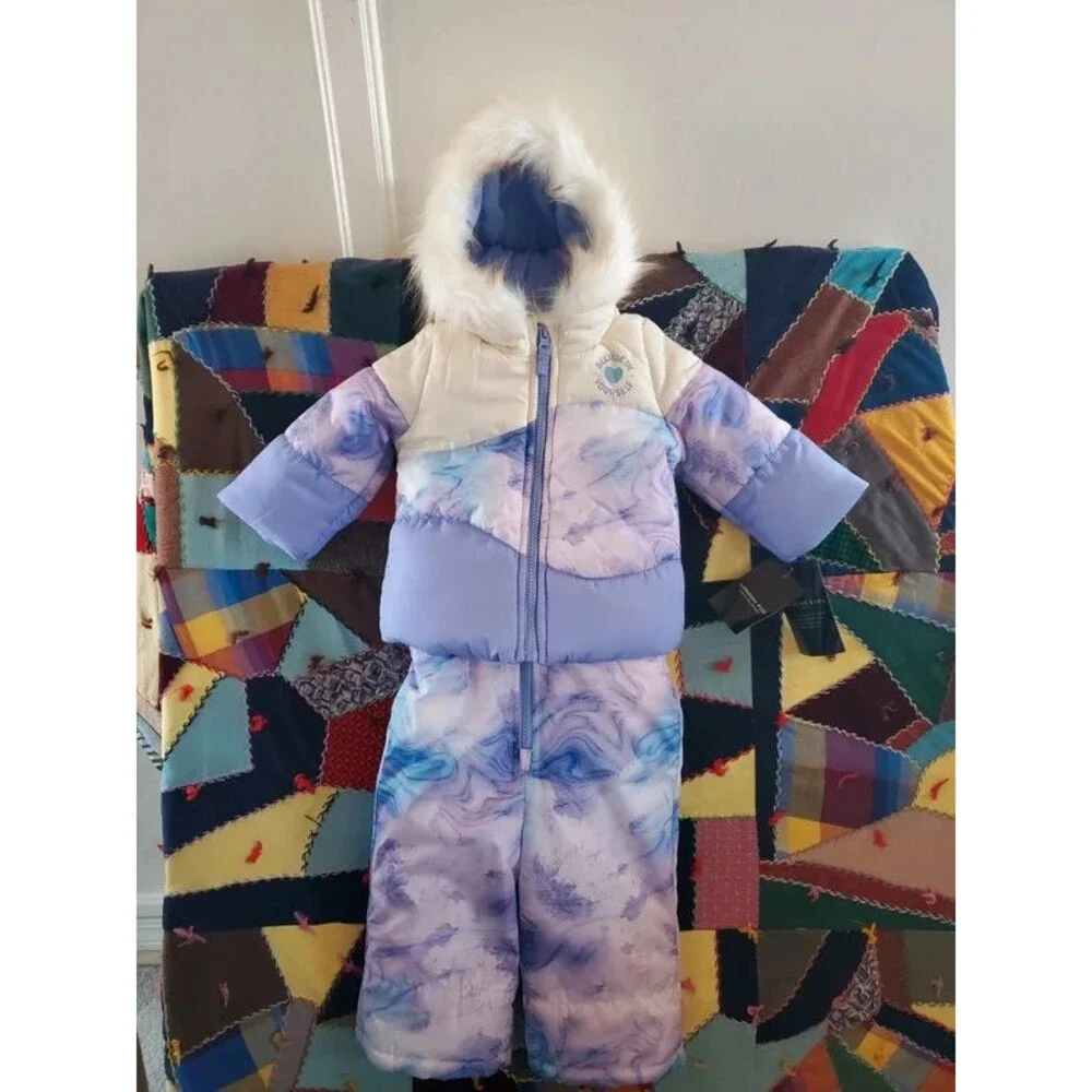 London Fog Baby Girls 2-Piece Snowsuit  Jacket Bib Pants 12 Months Purple Marble